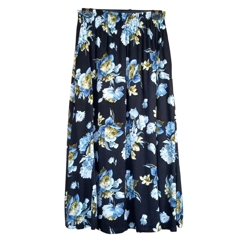VTG Jara Black Floral Maxi Skirt Size Med 90s Grunge Prairie Style Made in USA - Picture 2 of 7